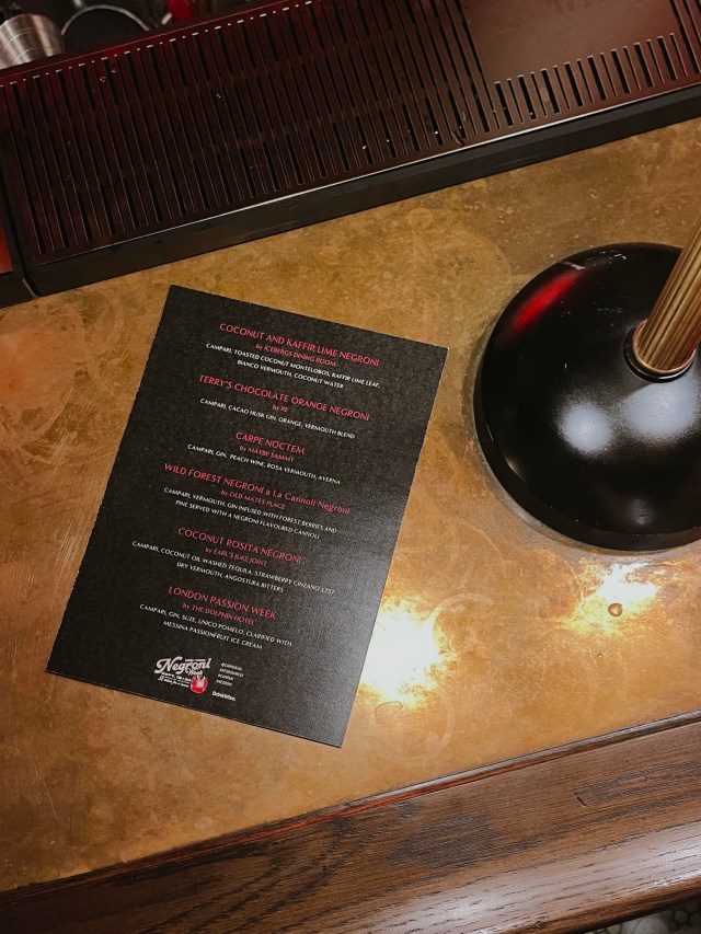 The selection of unique Negronis available at the launch event