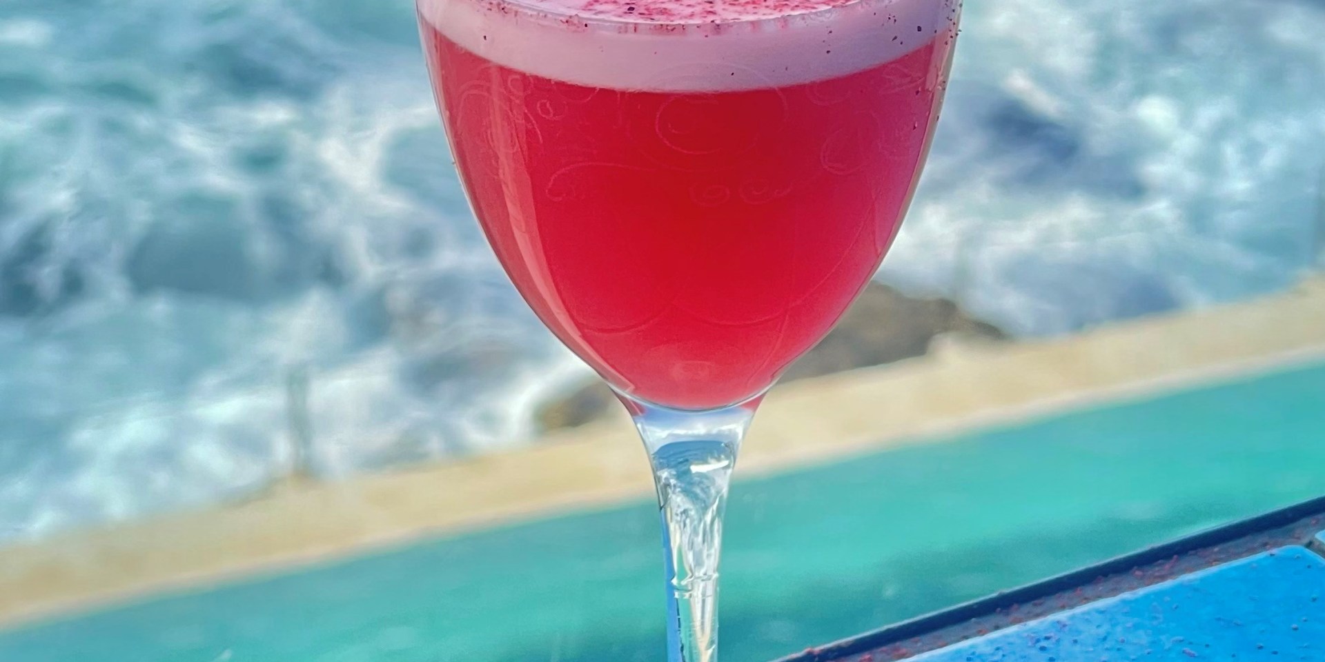 The Margarita Rosa cocktail served beachside at the Icebergs Dining Room and Bar