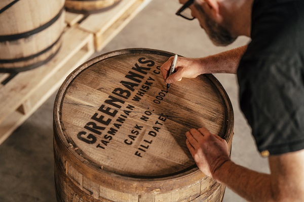 Filling the first barrel of Greenbanks Tasmanian Whisky